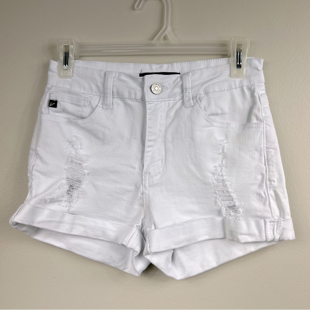 KANCAN white denim ripped daisy duke shorts Sz 26 W5